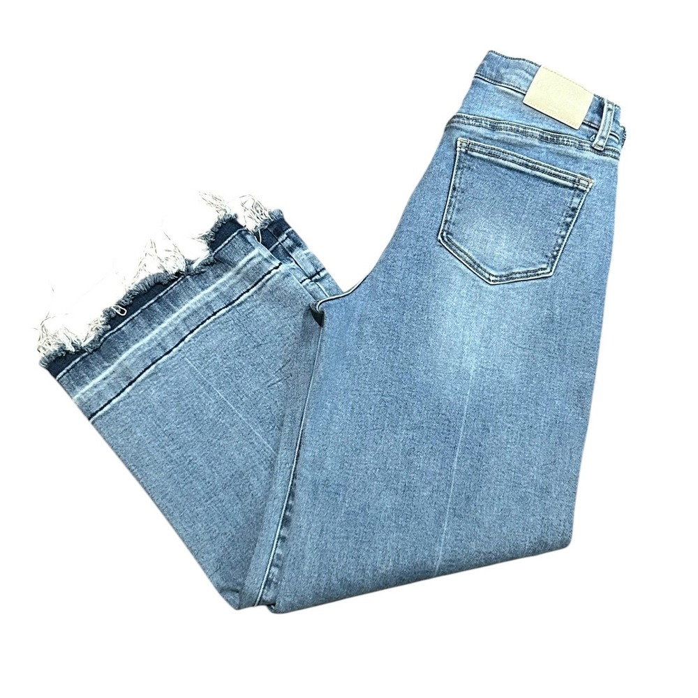 Saige Denim Women's High Rise Wide Leg Jeans Distressed Raw Hem Blue Size 7/28
